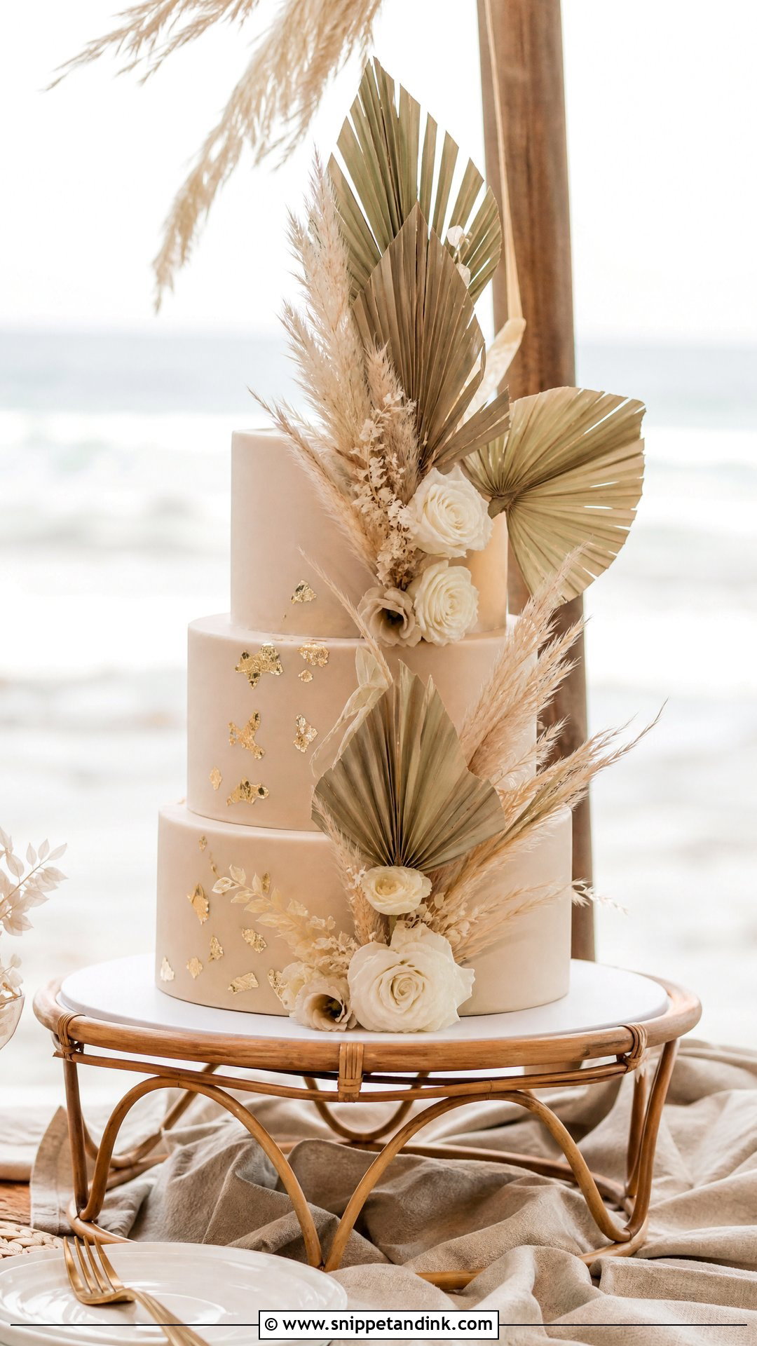 Boho Palm Leaf Wedding Cake - Snippet and Ink - 25 Boho Cake Design Ideas for Wedding