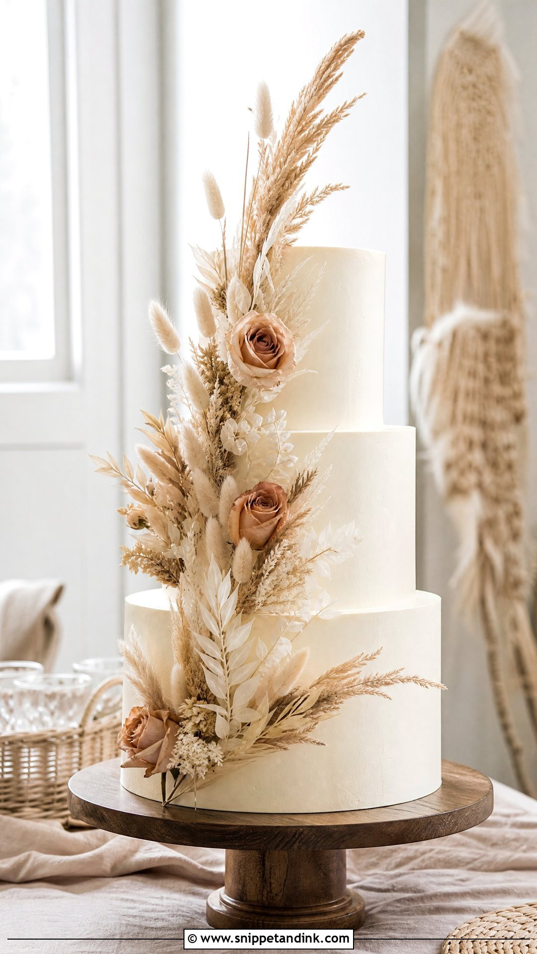 Boho Pampas Grass Wedding Cake - Snippet and Ink - 25 Boho Cake Design Ideas for Wedding