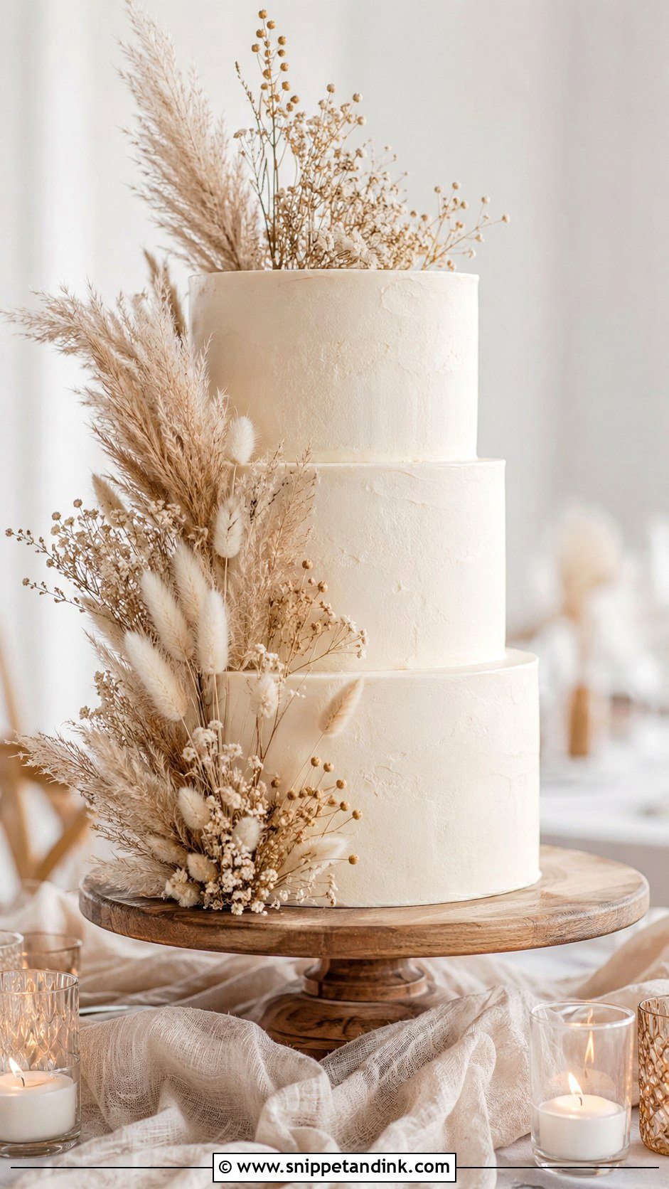 Boho Pampas Grass Wedding Cake - Snippet and Ink - 20 Boho Style Cake Ideas for Wedding