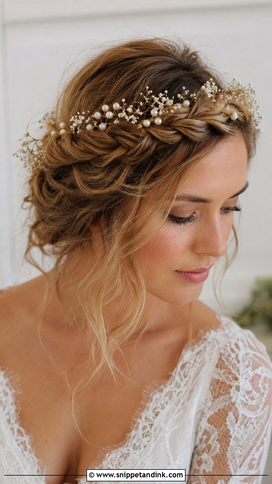Boho Pearl Braided Crown - Snippet and Ink - 20 Pearl Bridal Hair Ideas