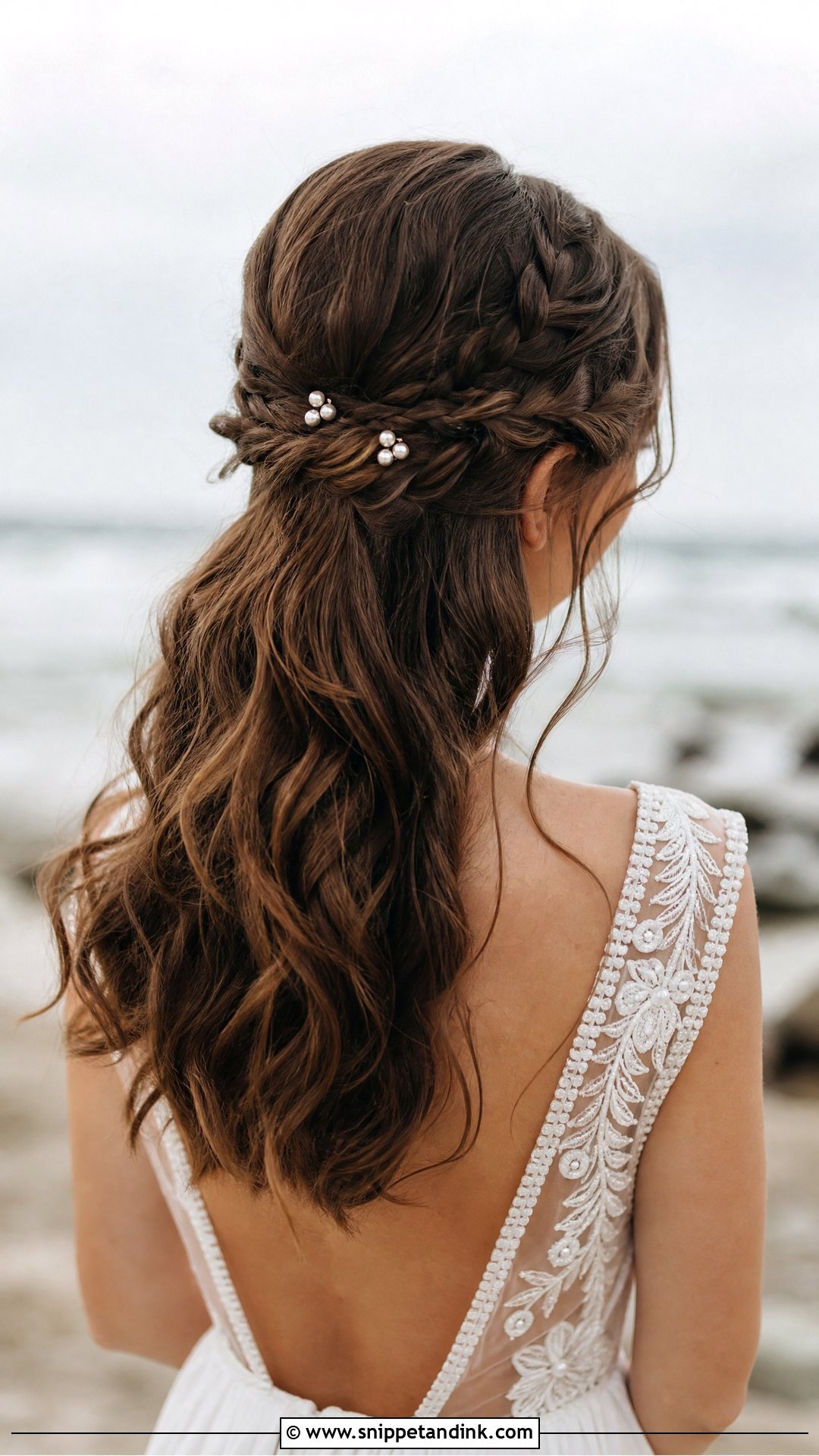 Boho Pearl Braided Half Updo - Snippet and Ink - 20 Pearls in Hair Wedding Ideas