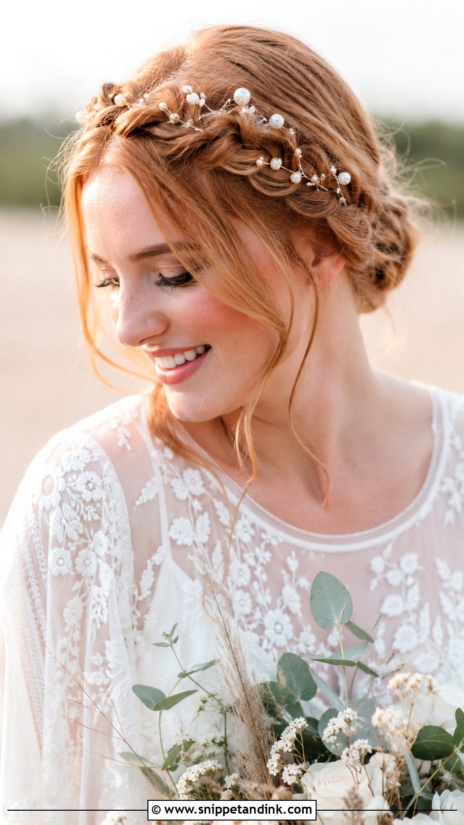Boho Pearl Crown Braid - Snippet and Ink - 20 Bridal Hair Pearls Ideas