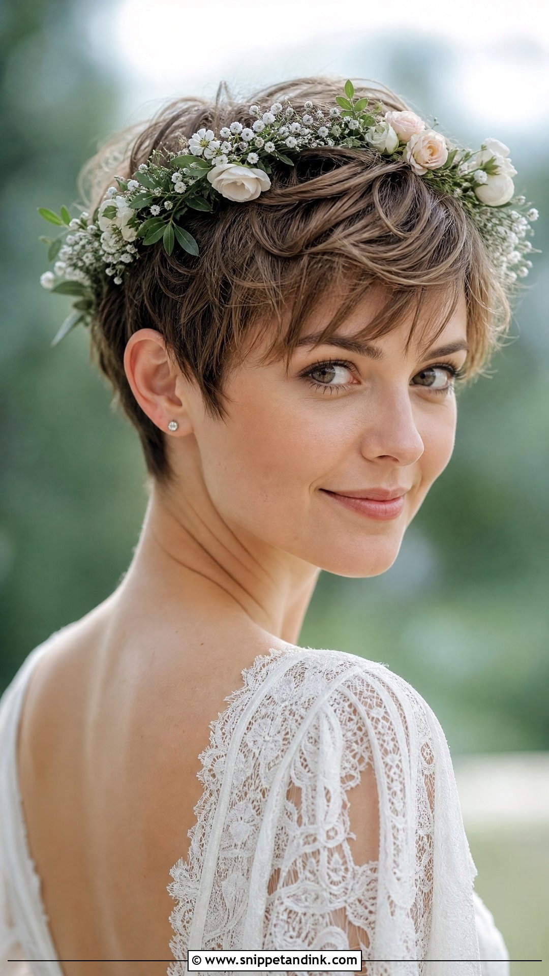 Boho Pixie With Flower Crown - Snippet and Ink - 20 Short Hair Bridal Styles