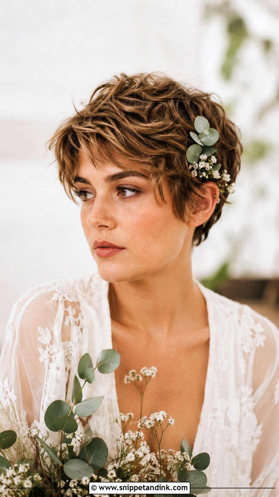 Boho Pixie With Greenery - Snippet and Ink - 25 Short Hair Bridal Hairstyles