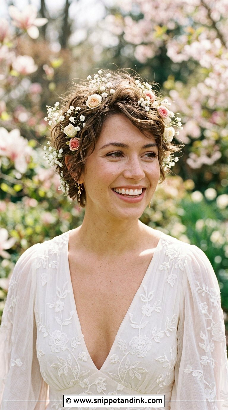 Boho Pixie with Flowers - Snippet and Ink - 20 Bride Hairstyles for Short Hair