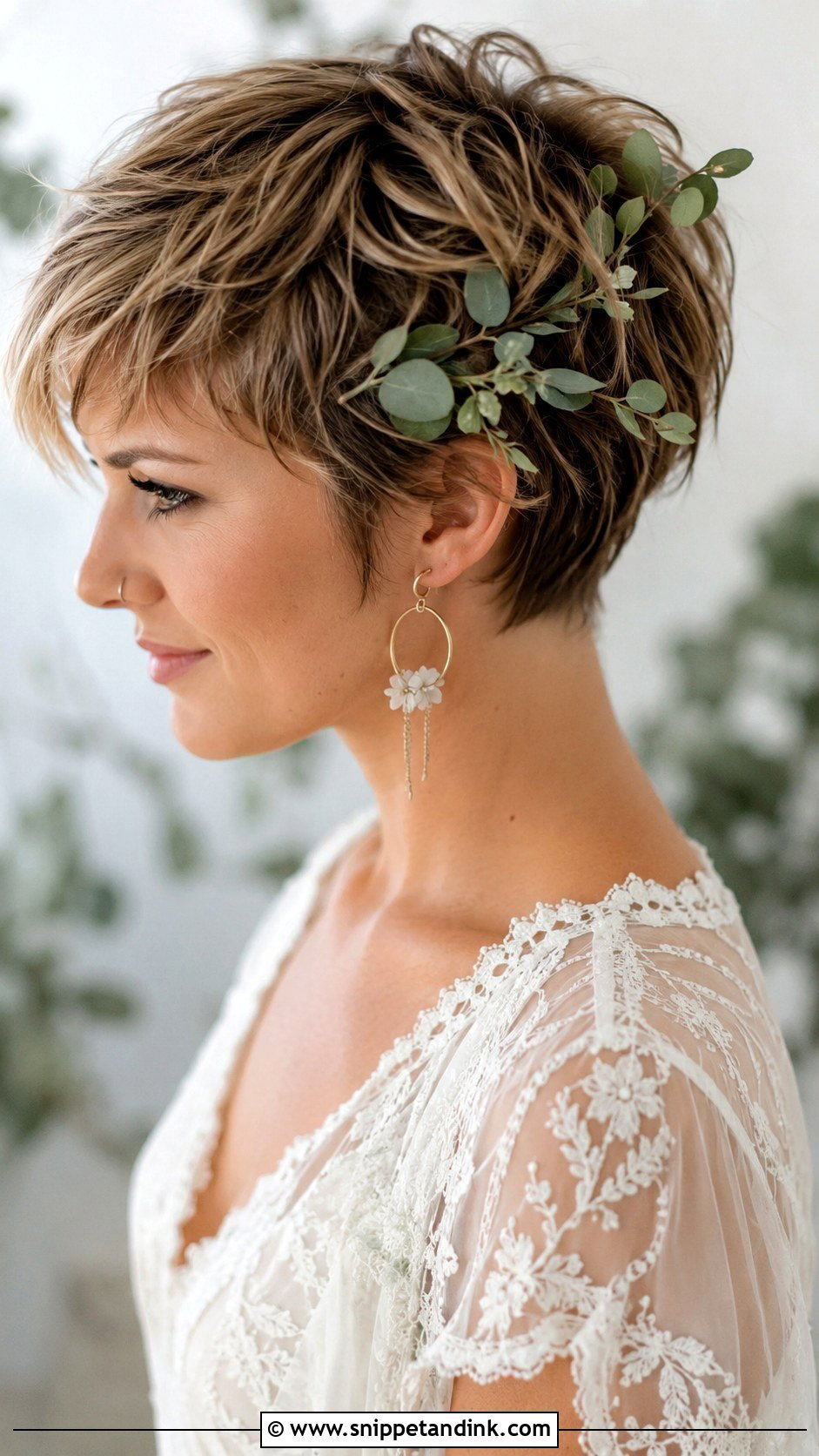 Boho Pixie with Greenery - Snippet and Ink - 25 Bride with Short Hair Ideas