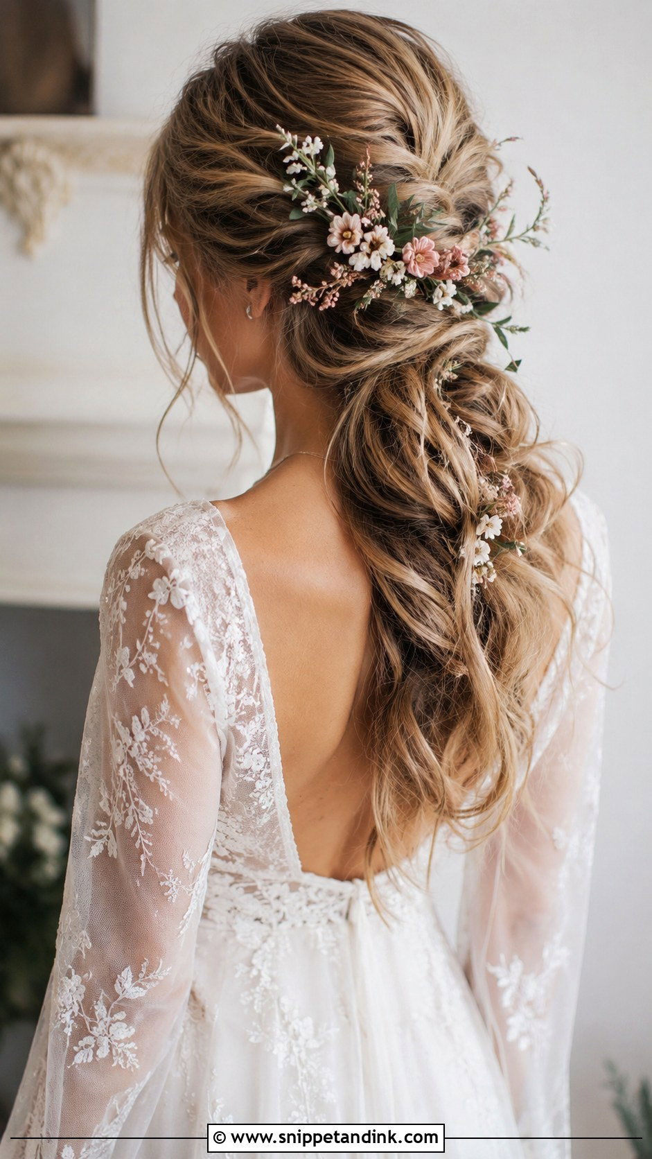 Boho Ponytail With Flowers - Snippet and Ink - 20 Ponytail Wedding Hairstyle Ideas