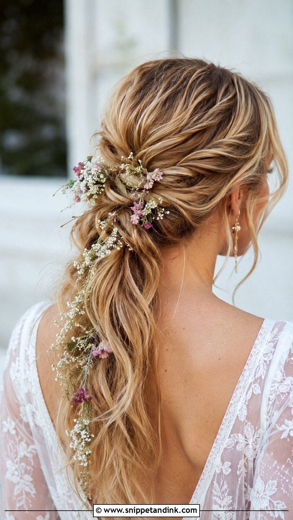 Boho Ponytail With Flowers - Snippet and Ink - 30 Pony Tailed Wedding Hairstyle Ideas