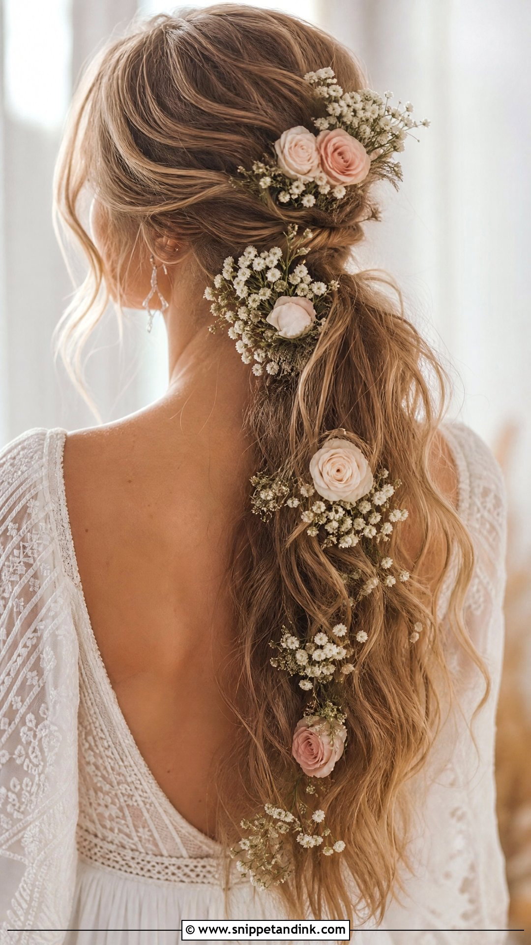 Boho Ponytail With Flowers - Snippet and Ink - 20 Party Pony Wedding Hairstyle Ideas