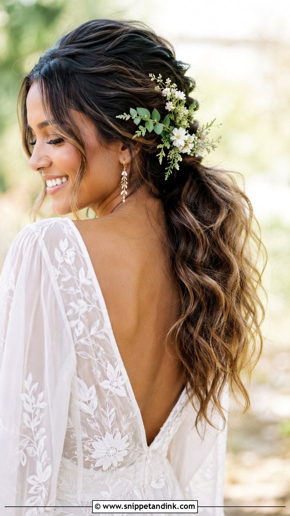 Boho Ponytail With Loose Waves - Snippet and Ink - 30 Elegant Ponytail Wedding Hairstyles