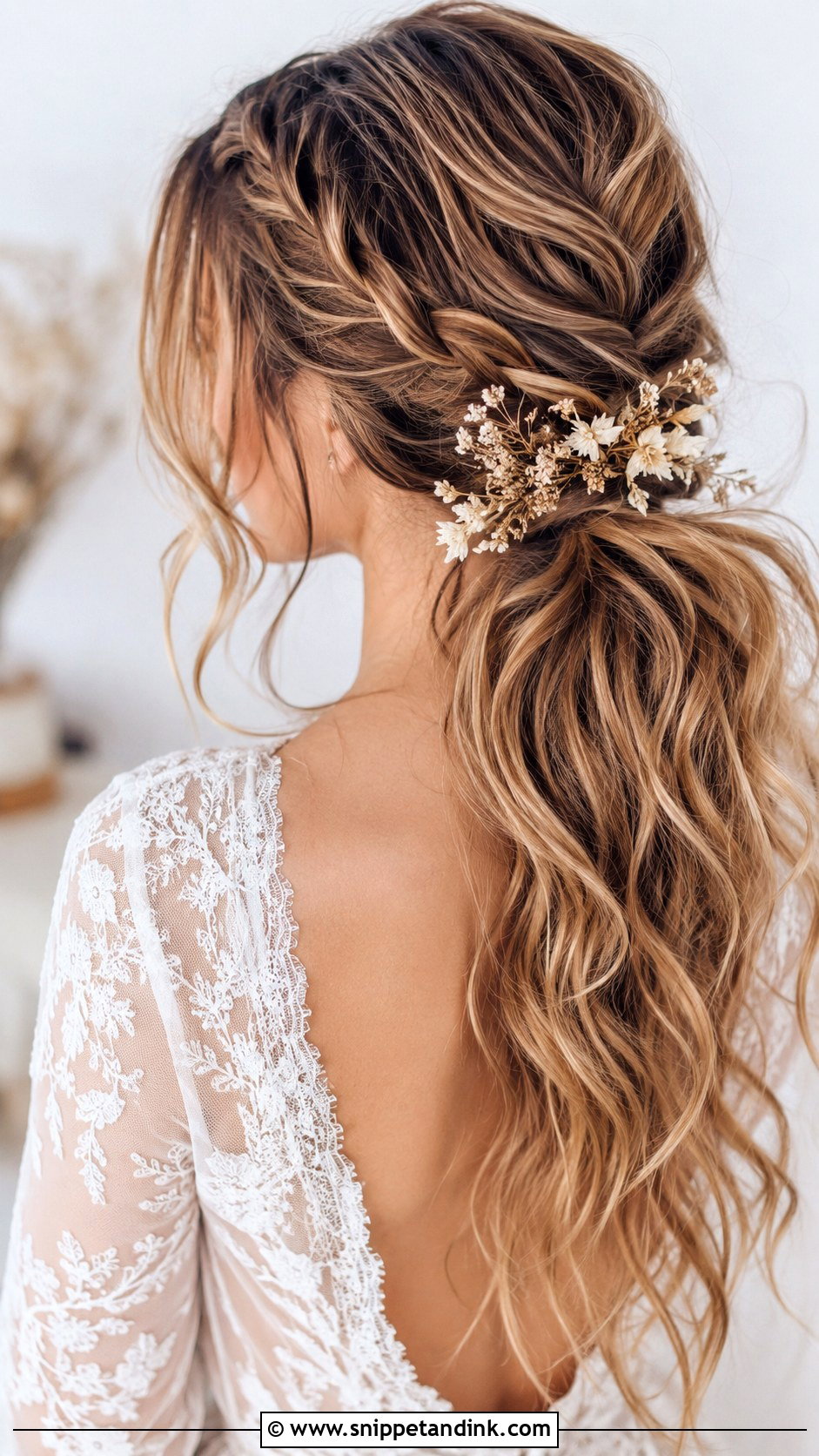 Boho Ponytail with Loose Strands - Snippet and Ink - 30 Bridal Ponytail Hairstyles