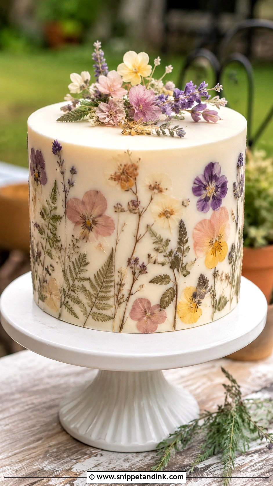 Boho Pressed Flower Wedding Cake - Snippet and Ink - 20 Boho Style Cake Ideas for Wedding