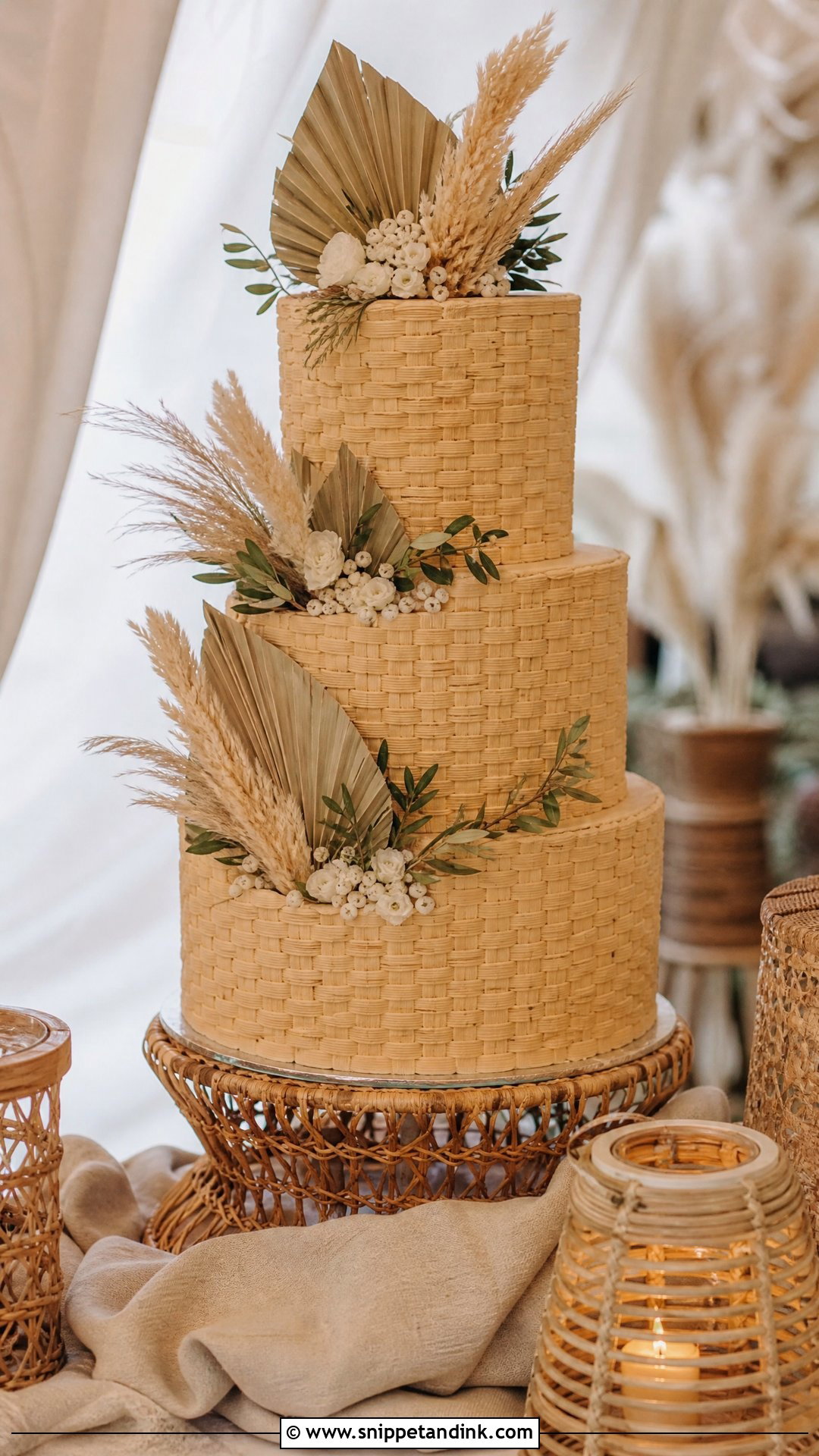 Boho Rattan Wedding Cake - Snippet and Ink - 25 Boho Cake Design Ideas for Wedding
