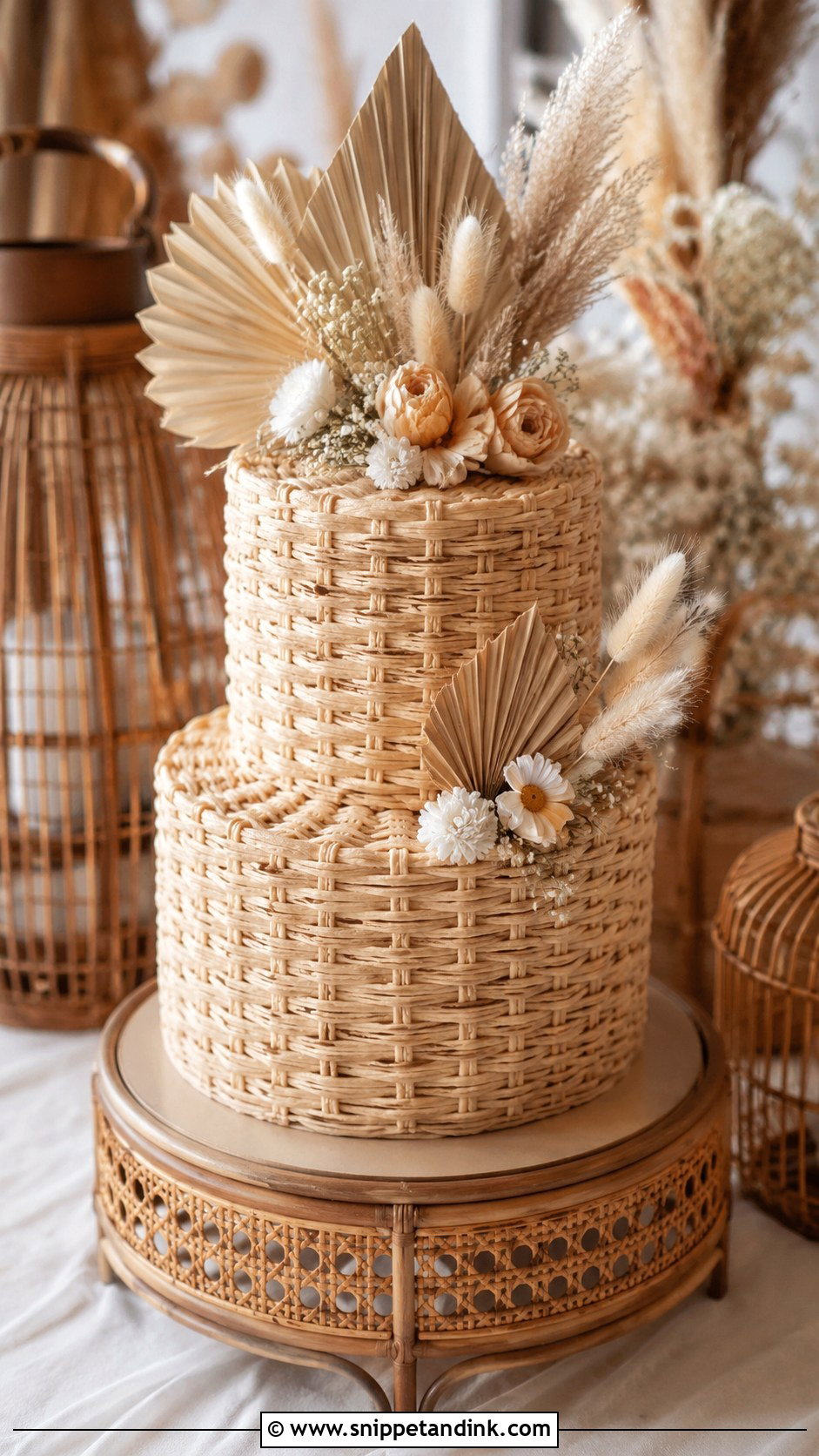 Boho Rattan Wedding Cake - Snippet and Ink - 20 Boho Style Cake Ideas for Wedding