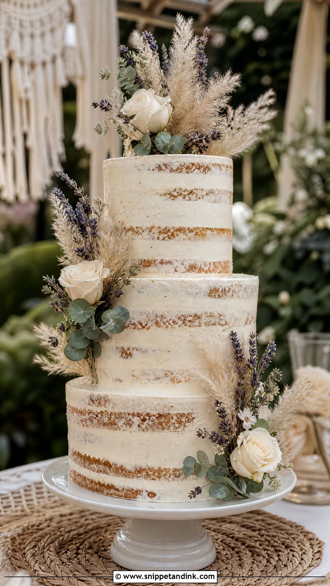 Boho Semi Naked Wedding Cake - Snippet and Ink - 25 Boho Cake Design Ideas for Wedding