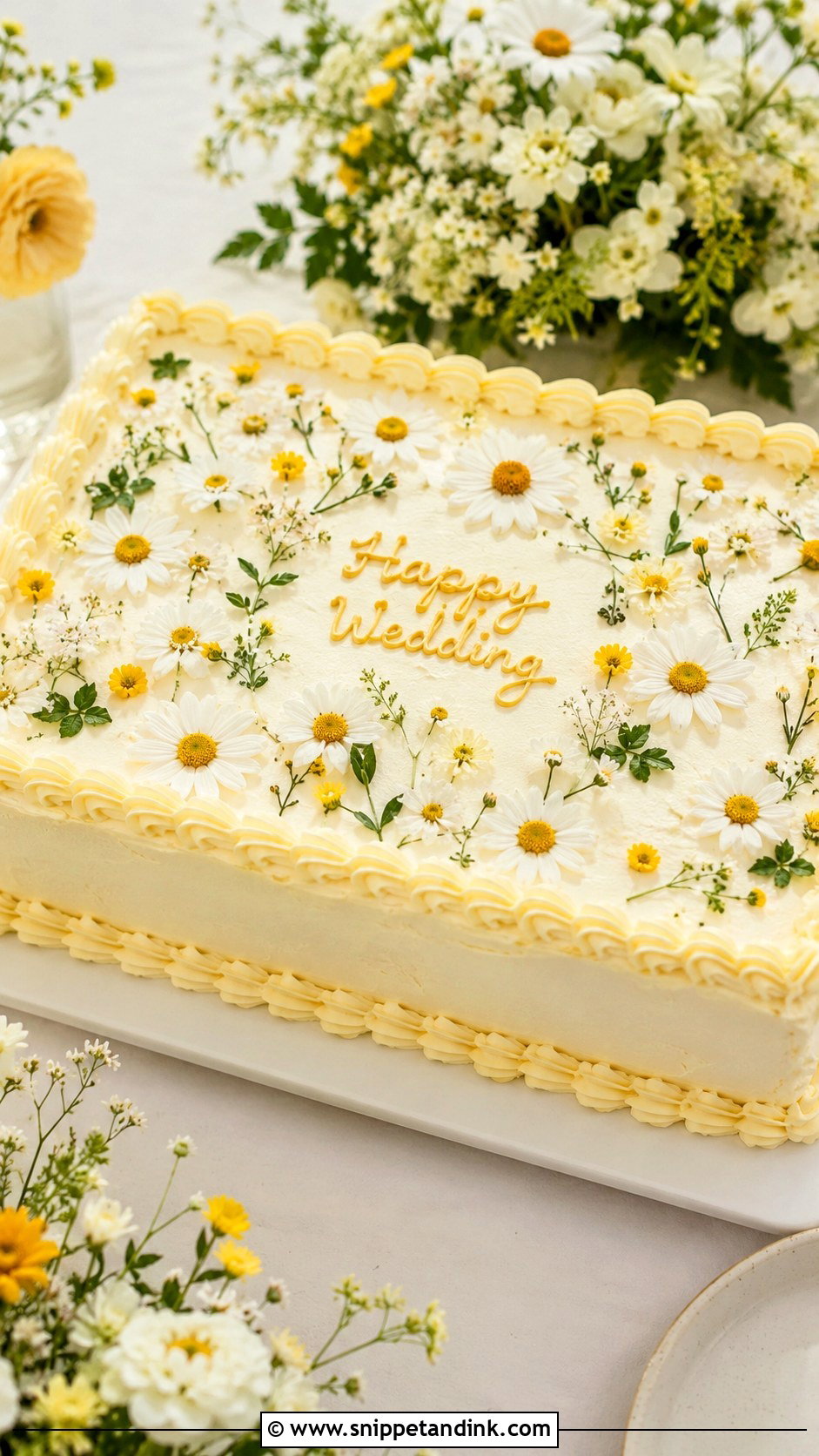 Boho Sheet Cake With Daisy Decoration - Snippet and Ink - 20 Boho Sheet Cake Ideas for Wedding