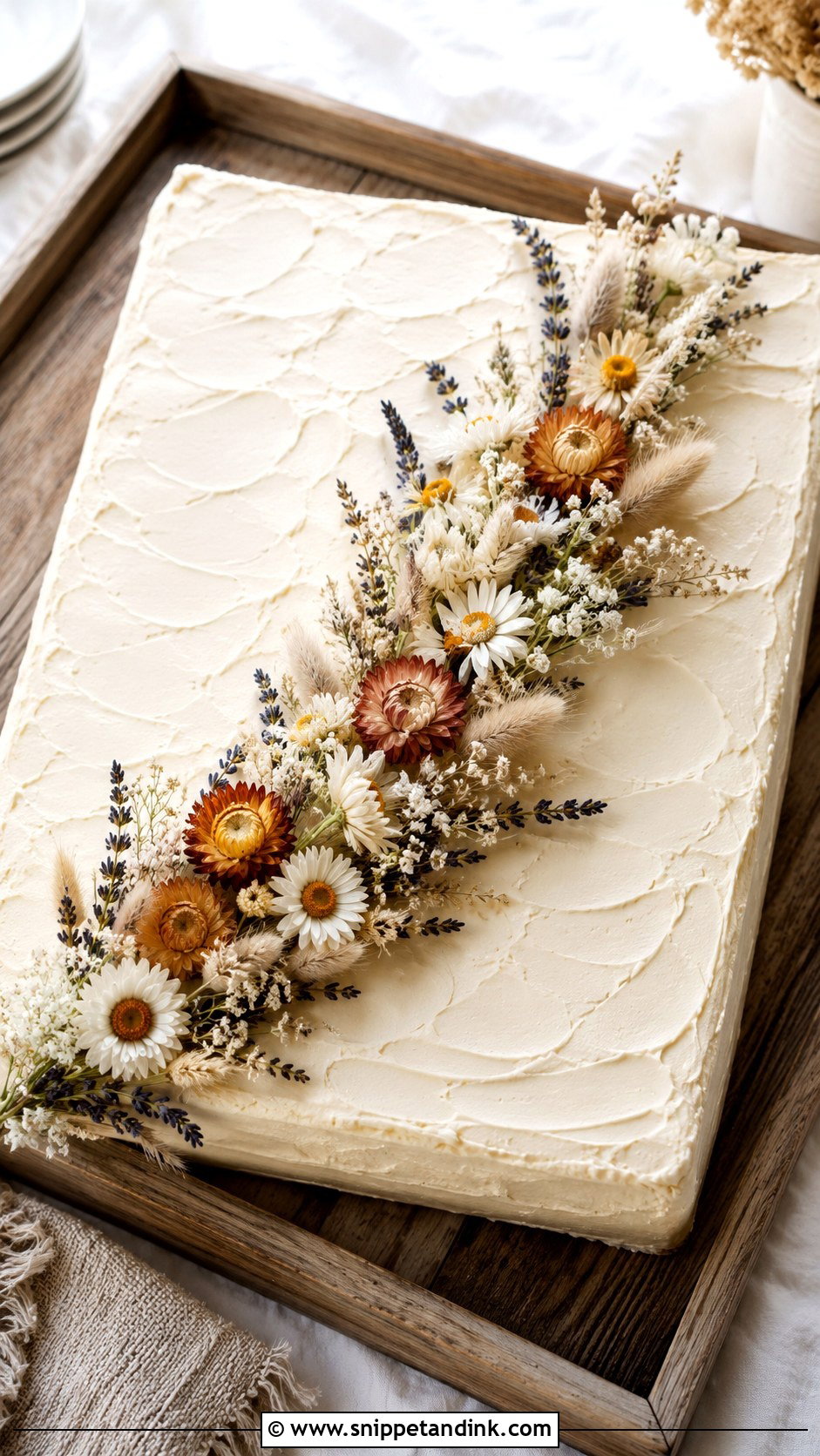 Boho Sheet Cake With Dried Flowers - Snippet and Ink - 20 Boho Sheet Cake Ideas for Wedding