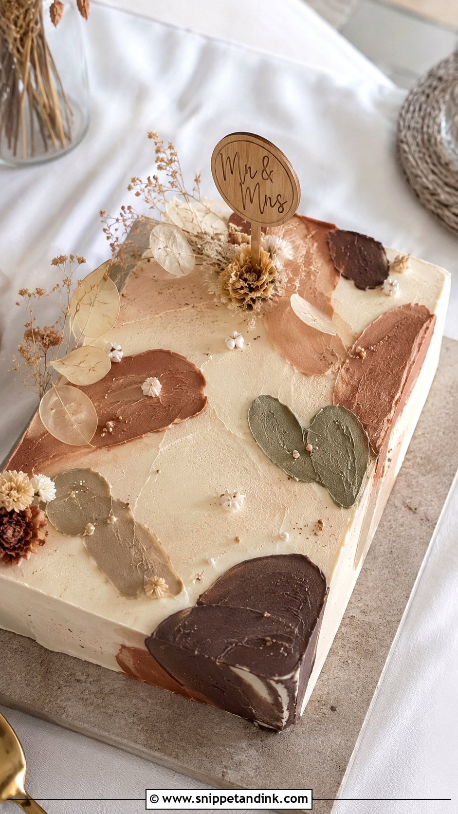 Boho Sheet Cake With Earth Tone Frosting - Snippet and Ink - 20 Boho Sheet Cake Ideas for Wedding