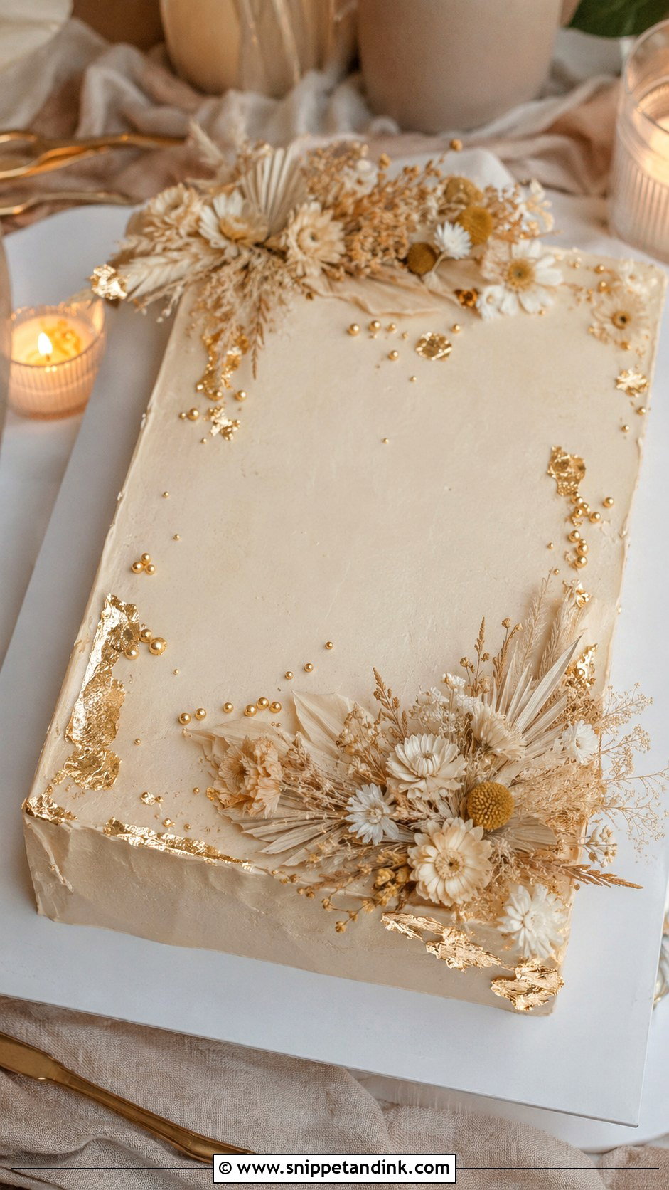 Boho Sheet Cake With Gold Accents - Snippet and Ink - 20 Boho Sheet Cake Ideas for Wedding