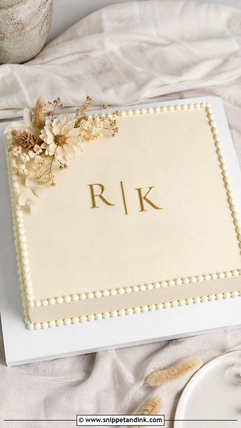 Boho Sheet Cake With Minimal Flowers - Snippet and Ink - 20 Boho Sheet Cake Ideas for Wedding