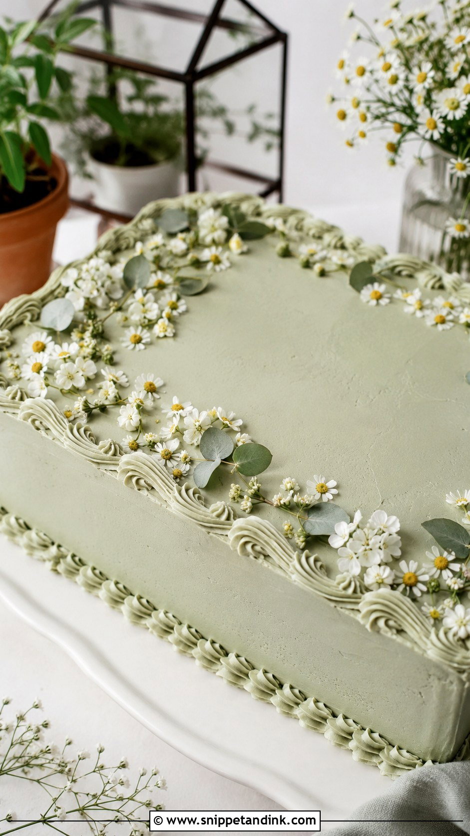 Boho Sheet Cake With Sage Green Frosting - Snippet and Ink - 20 Boho Sheet Cake Ideas for Wedding