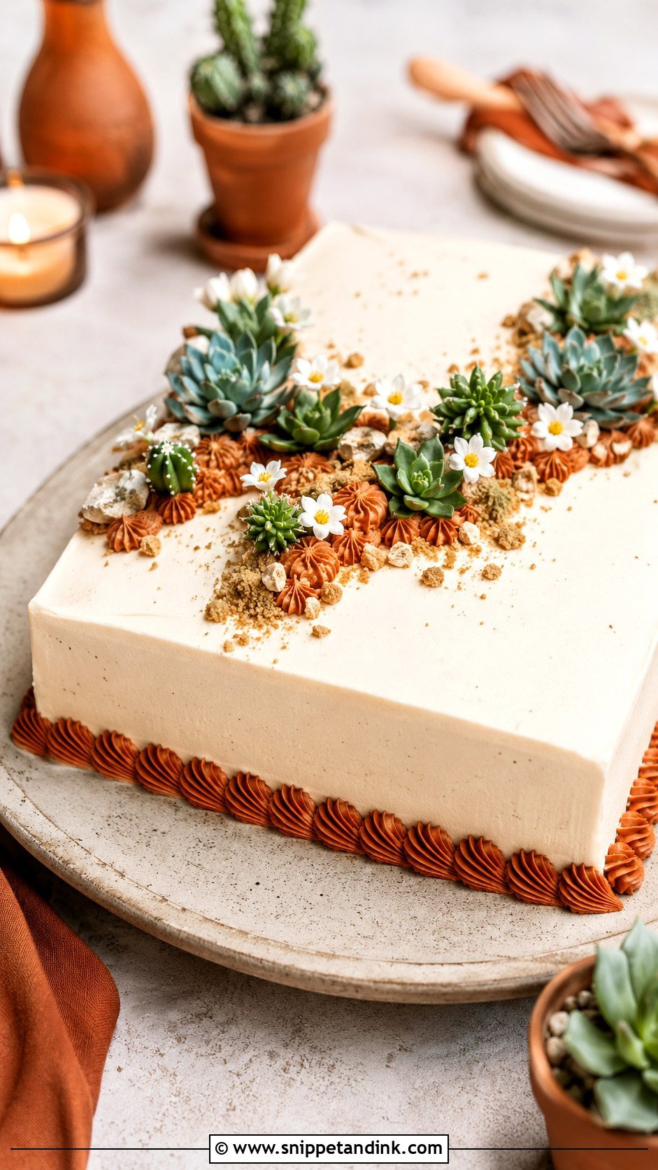 Boho Sheet Cake With Succulents - Snippet and Ink - 20 Boho Sheet Cake Ideas for Wedding