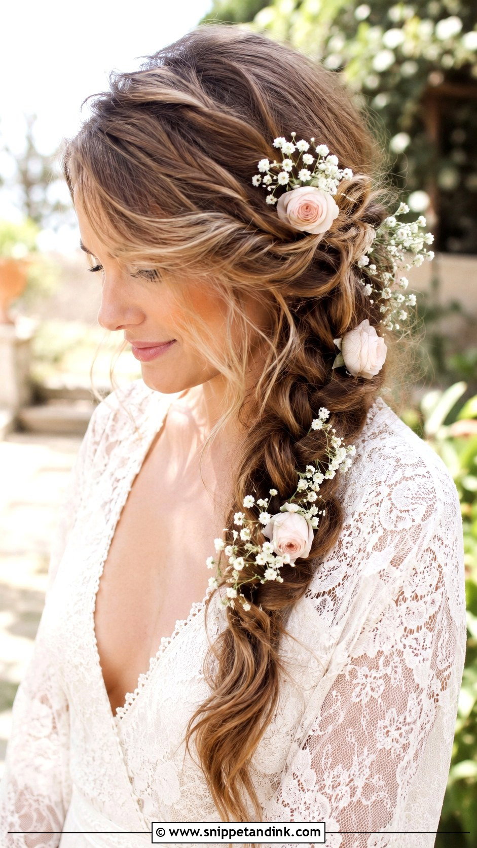 Boho Side Braid With Flowers - Snippet and Ink - 20 Side Braid Wedding Ideas