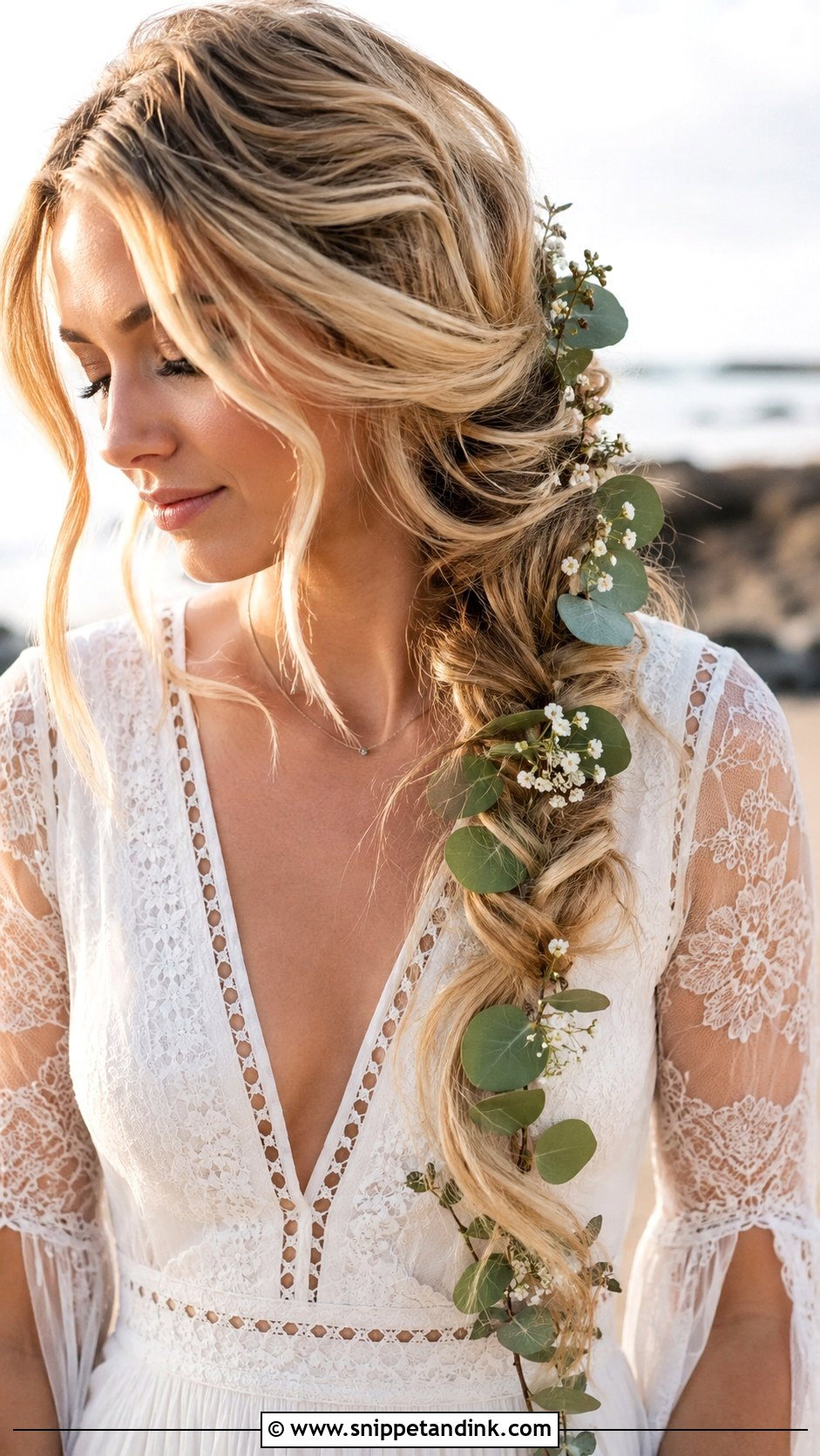 Boho Side Braid With Greenery - Snippet and Ink - 20 Wedding Hairstyles Flowers