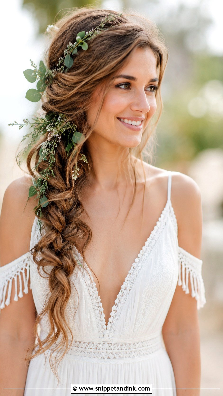 Boho Side Braid With Loose Waves - Snippet and Ink - 25 Long Wedding Hair Ideas