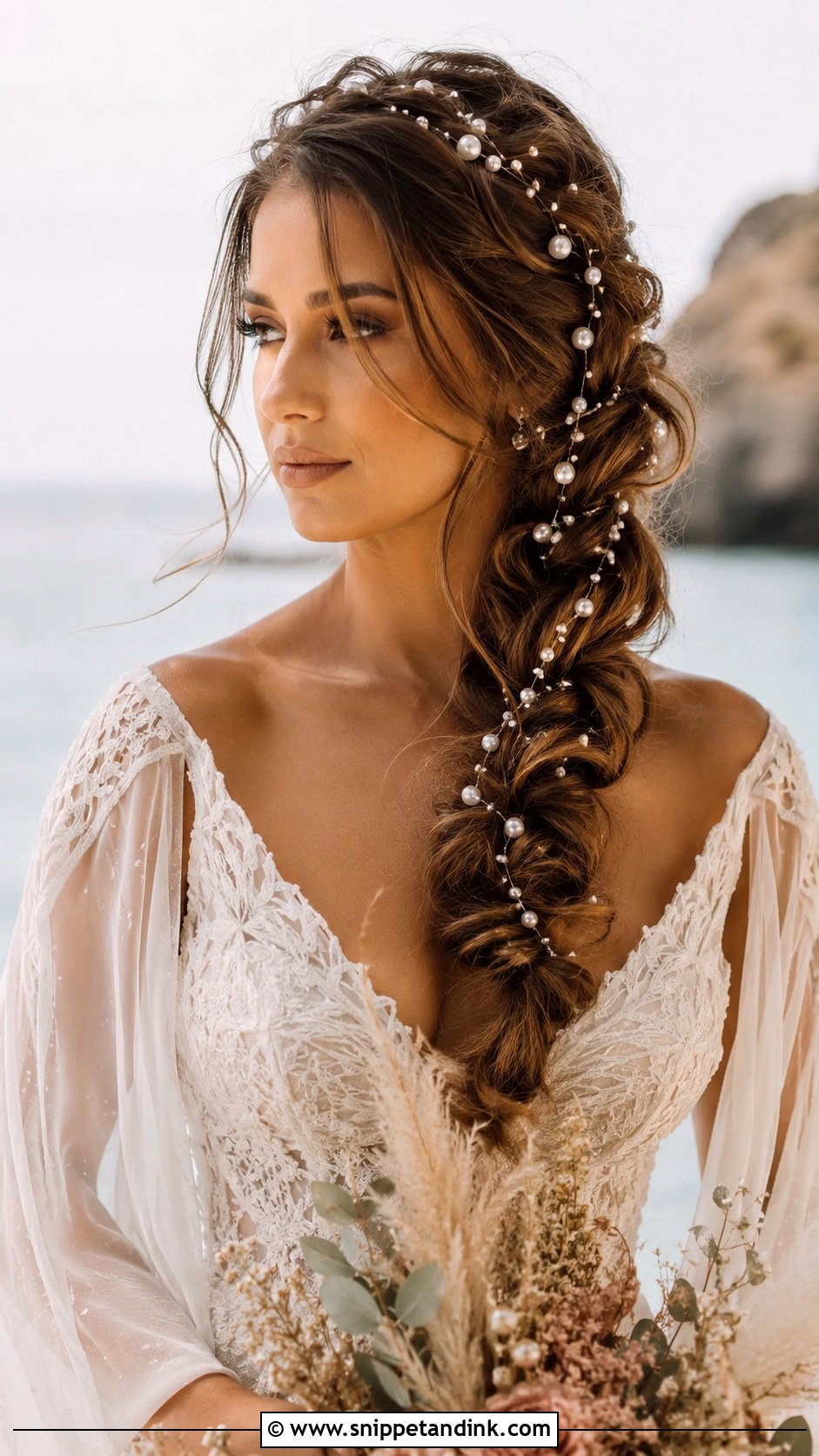 Boho Side Braid With Pearls - Snippet and Ink - 20 Wedding Hairstyles with Pearls