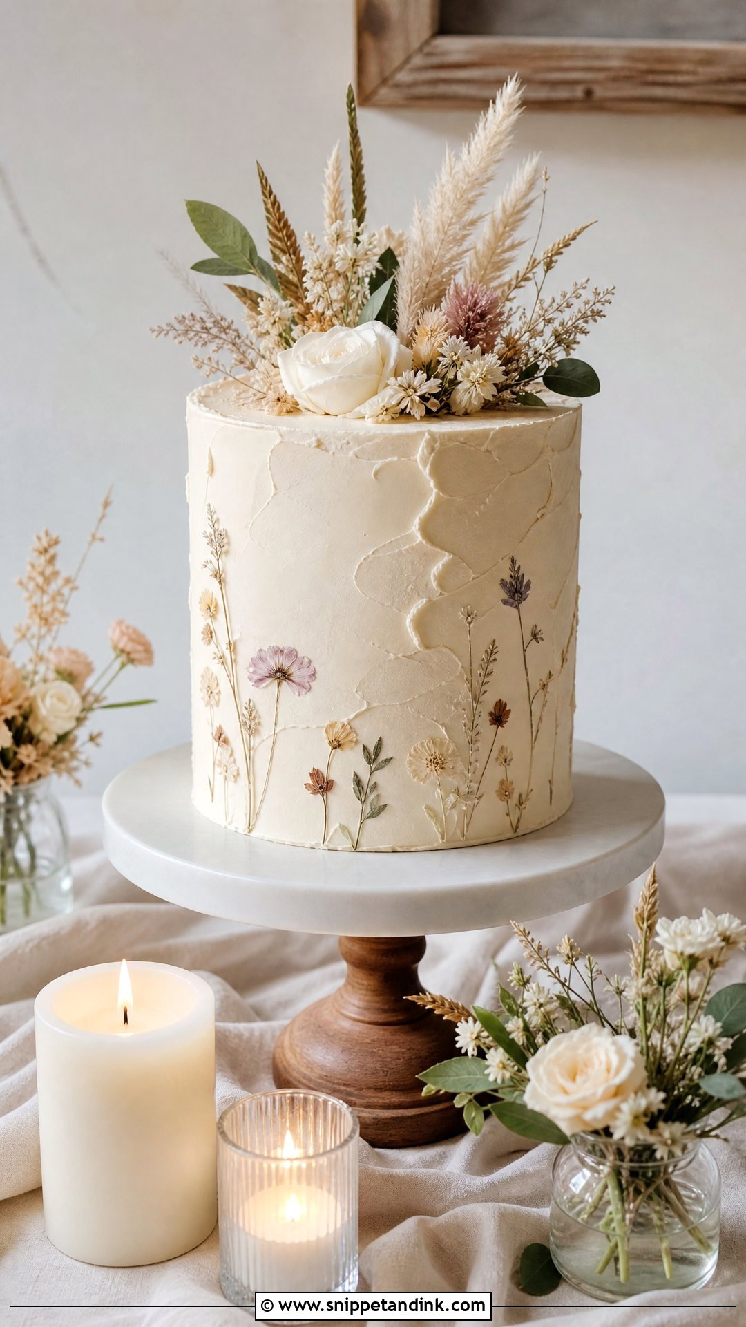 Boho Single Tier Wedding Cake - Snippet and Ink - 25 Boho Cake Design Ideas for Wedding