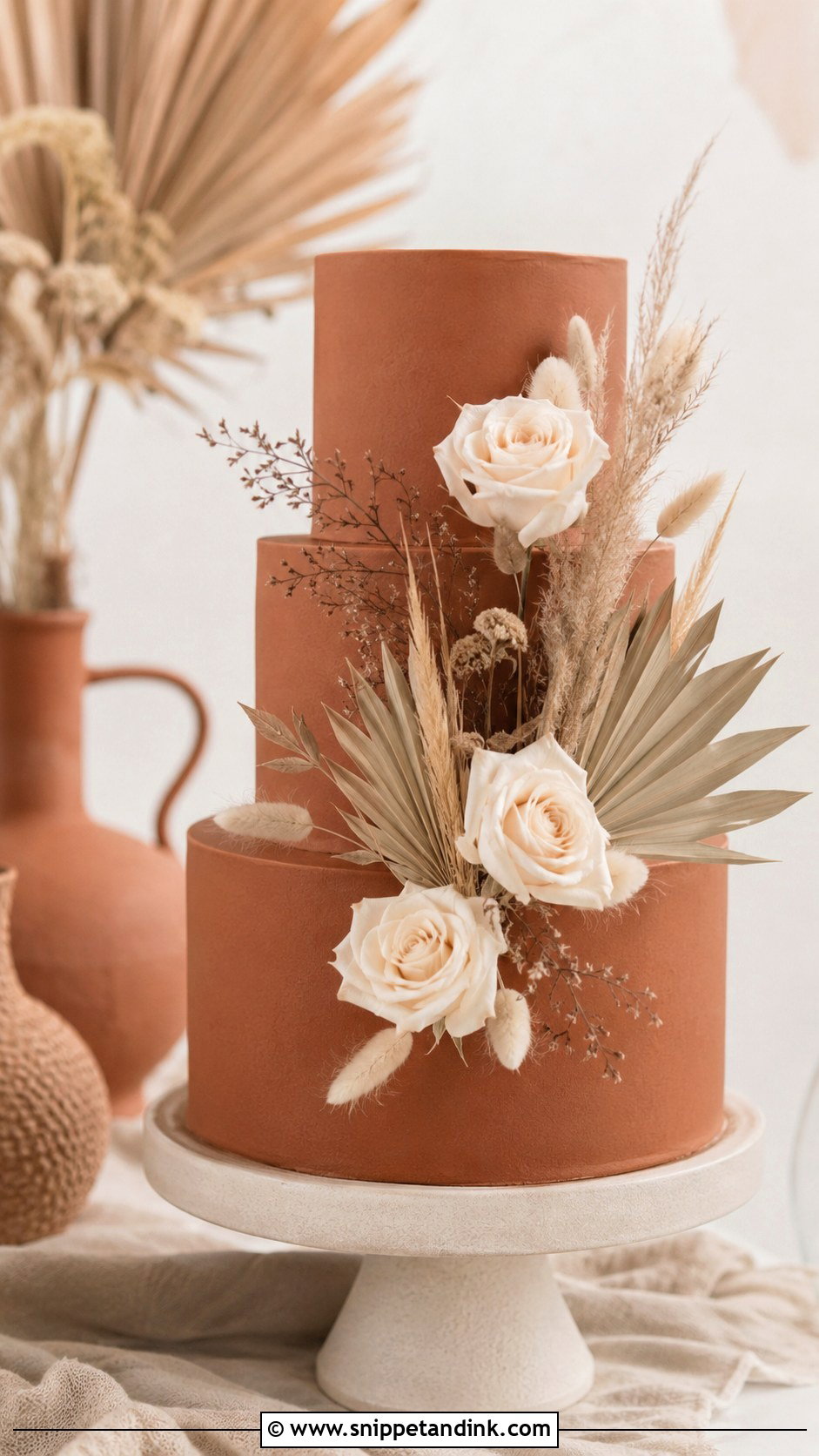 Boho Terracotta Wedding Cake - Snippet and Ink - 20 Boho Style Cake Ideas for Wedding