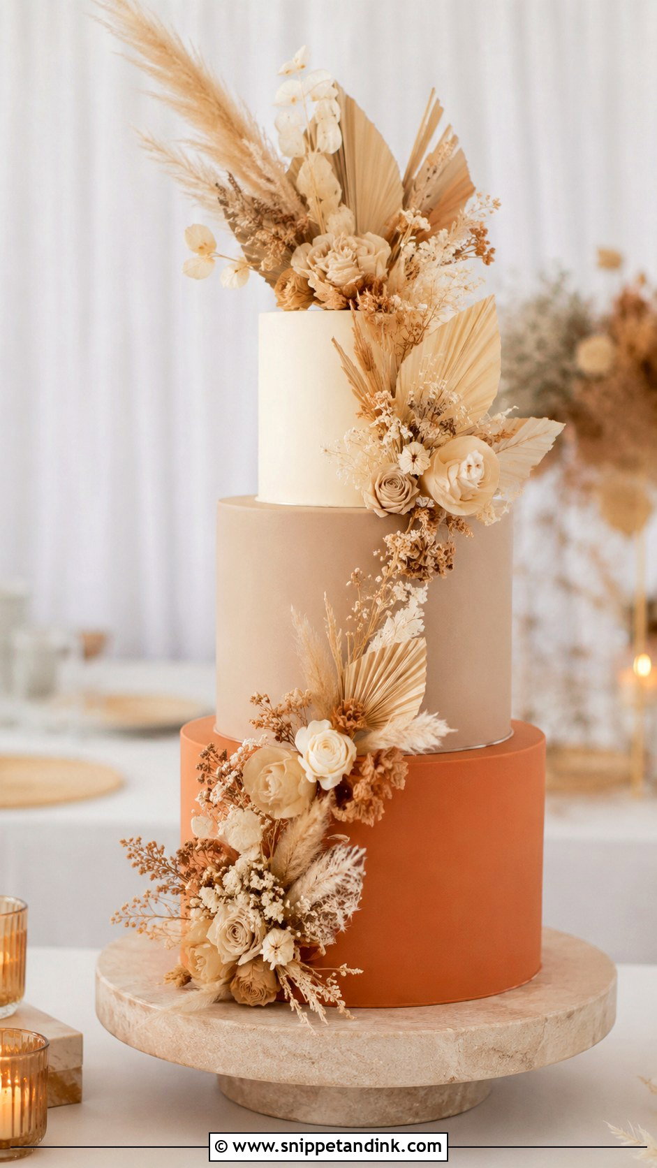 Boho Three Tier Wedding Cake - Snippet and Ink - 20 Boho Style Cake Ideas for Wedding