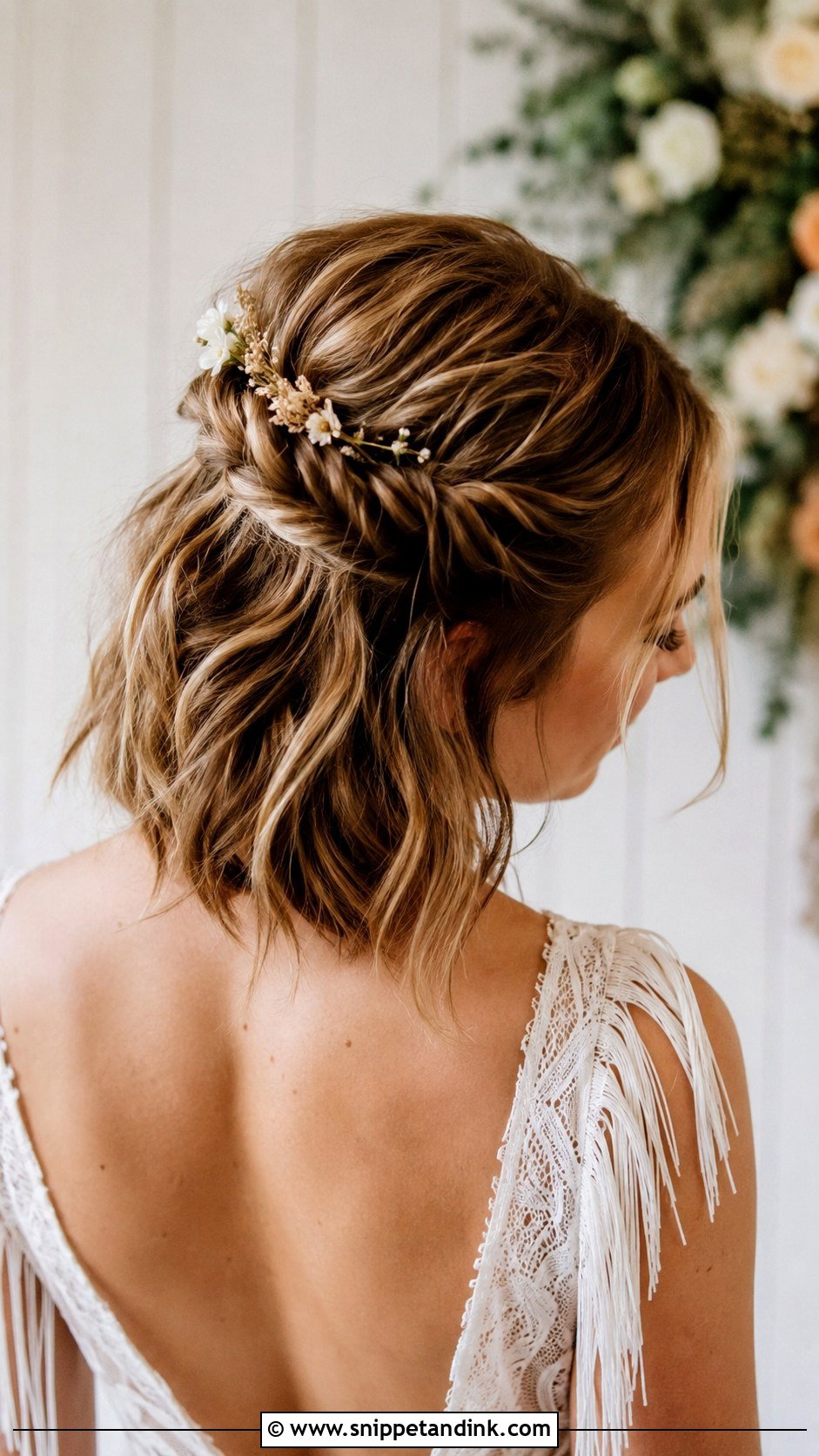 Boho Twisted Half Updo - Snippet and Ink - 25 Simple Wedding Hairstyles for Short Hair