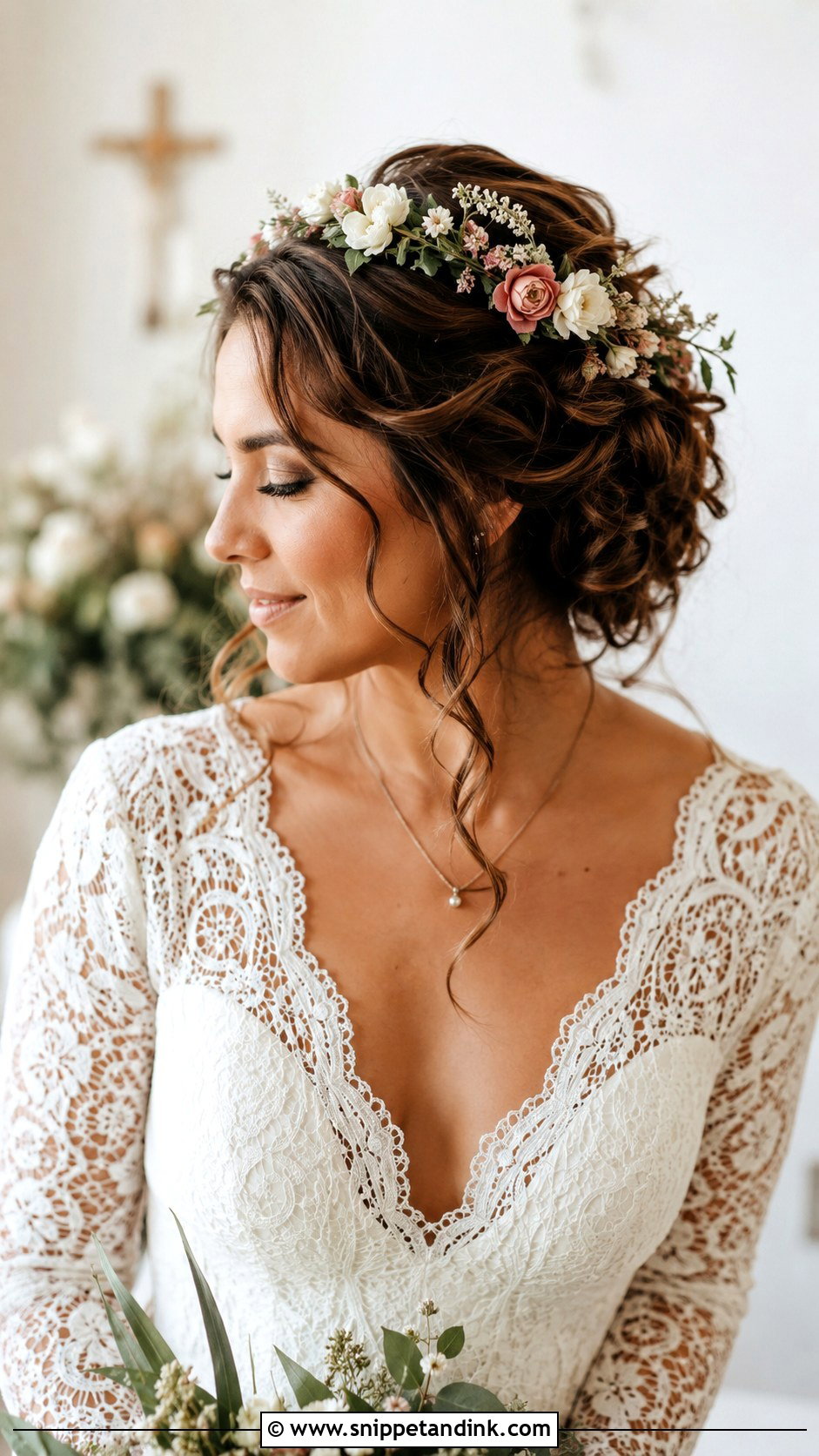 Boho Twisted Updo With Flower Headband - Snippet and Ink - 20 Bridal Updo with Headband Ideas