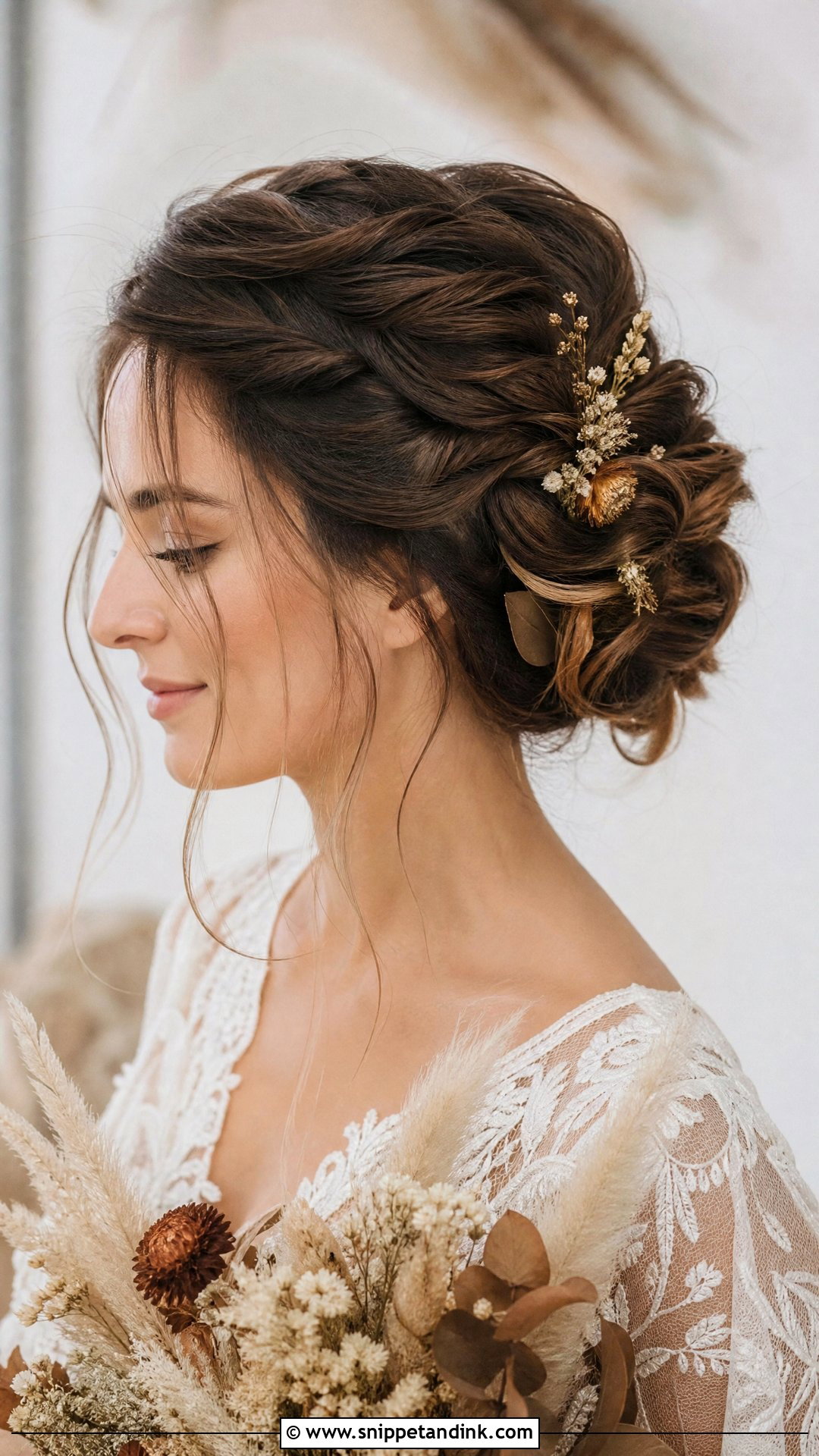 Boho Twisted Updo for Round Face Bride - Snippet and Ink - 20 Round Face Bride Hairstyle Ideas
