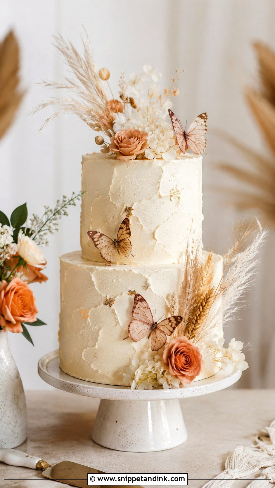 Boho Two Tier Butterfly Wedding Cake - Snippet and Ink - 20 Two Tier Butterfly Cake Ideas for Wedding