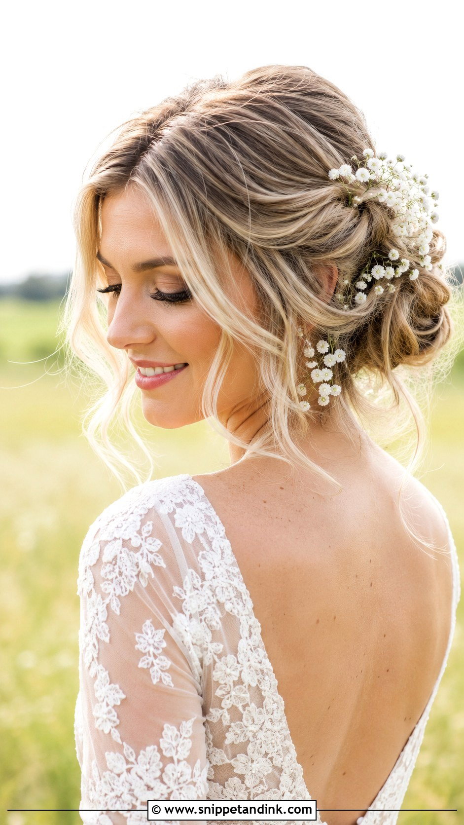 Boho Updo With Babys Breath Wedding Hair - Snippet and Ink - 25 Bohemian Wedding Hair Ideas