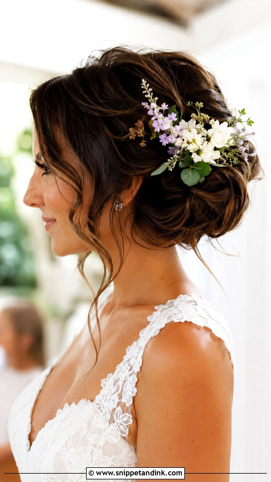 Boho Updo With Floral Accents - Snippet and Ink - 30 Boho Bridal Hair Ideas