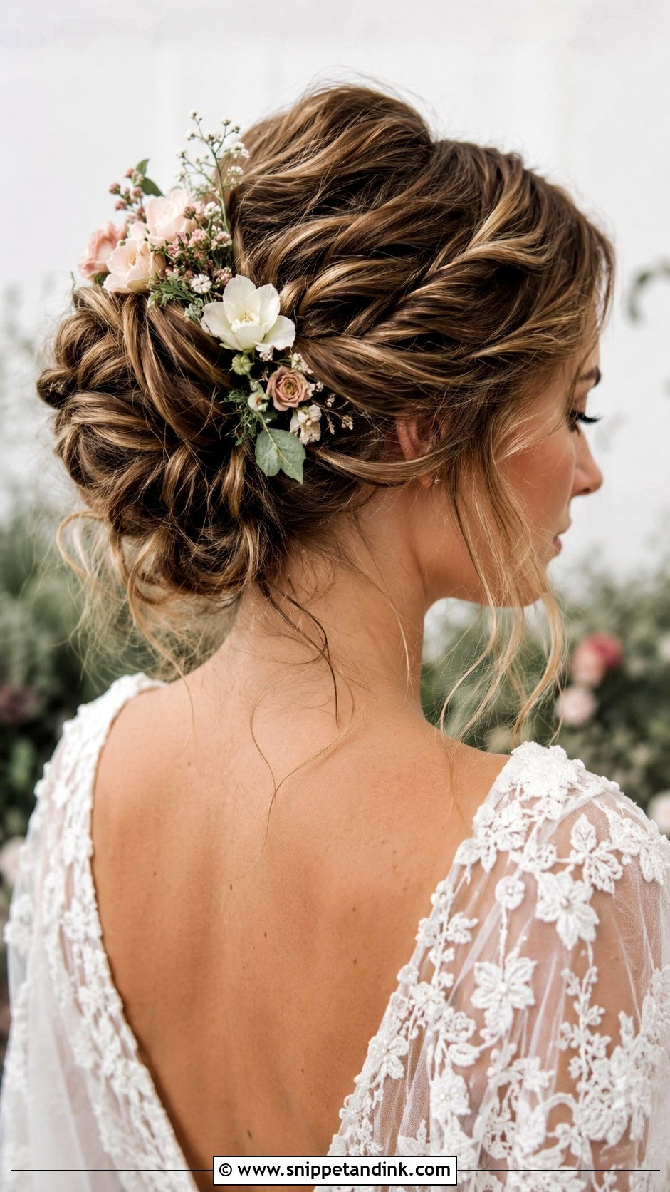 Boho Updo With Flowers - Snippet and Ink - 20 Bridal Hair Up Do Ideas