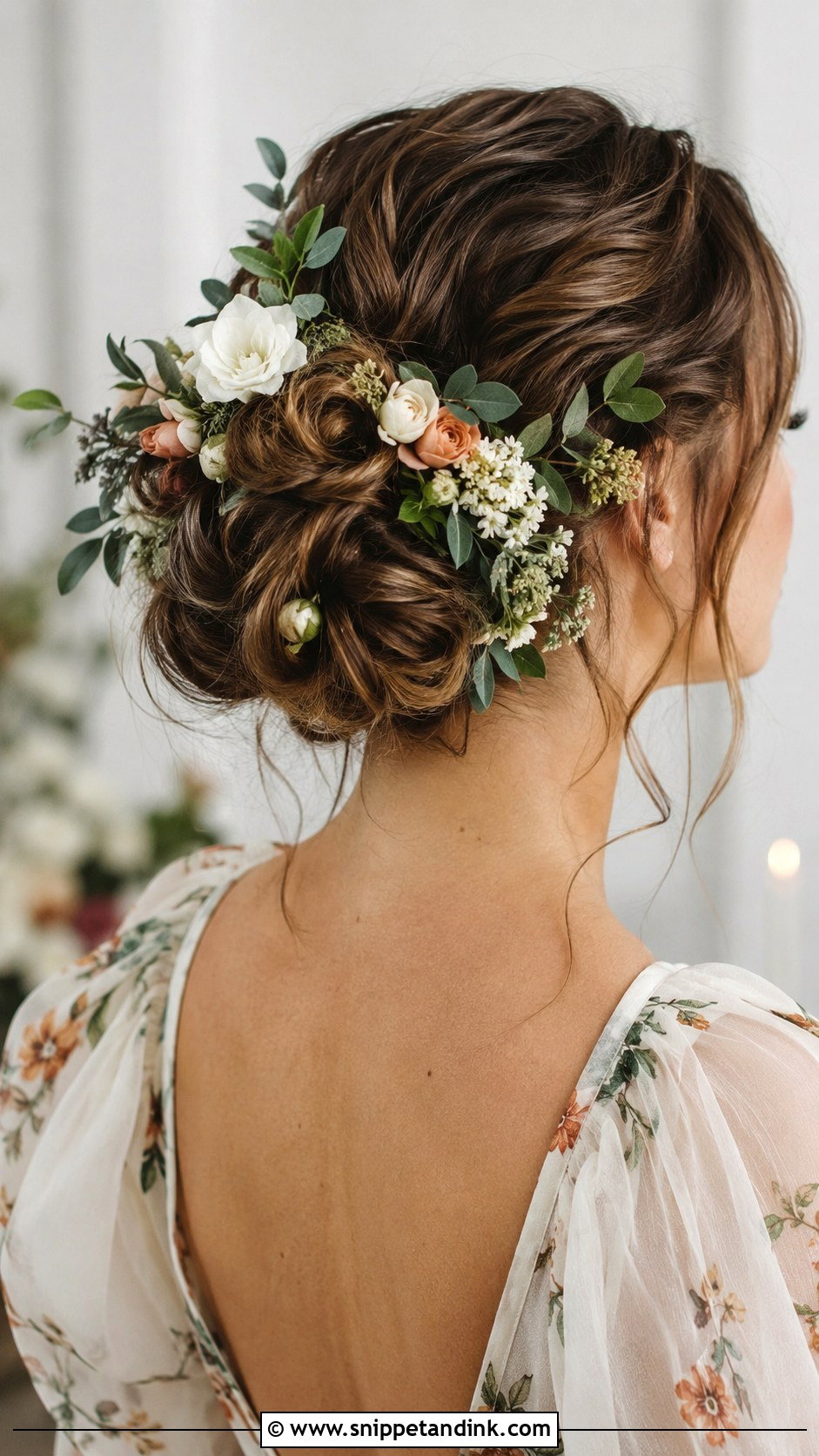 Boho Updo With Fresh Flowers - Snippet and Ink - 20 Textured Wedding Updo Ideas