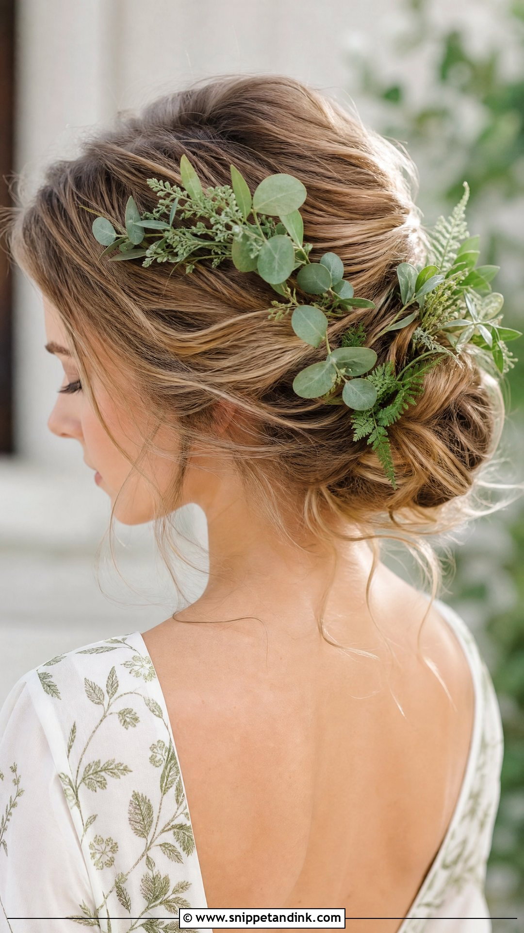 Boho Updo With Greenery - Snippet and Ink - 20 Bohemian Bridal Hair Ideas