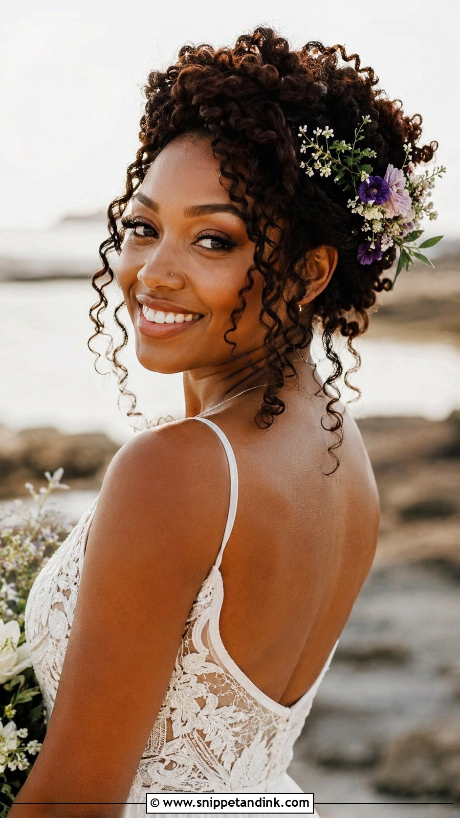 Boho Updo With Loose Coils - Snippet and Ink - 25 Natural Hair Updo Wedding Ideas