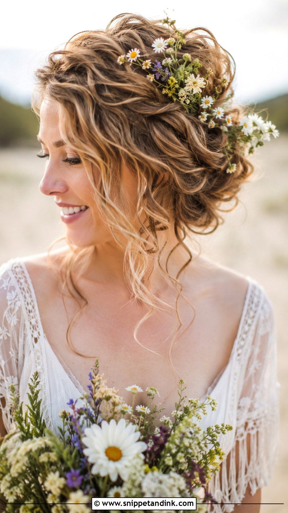 Boho Updo With Loose Curls - Snippet and Ink - 30 Wedding Updos for Long Hair