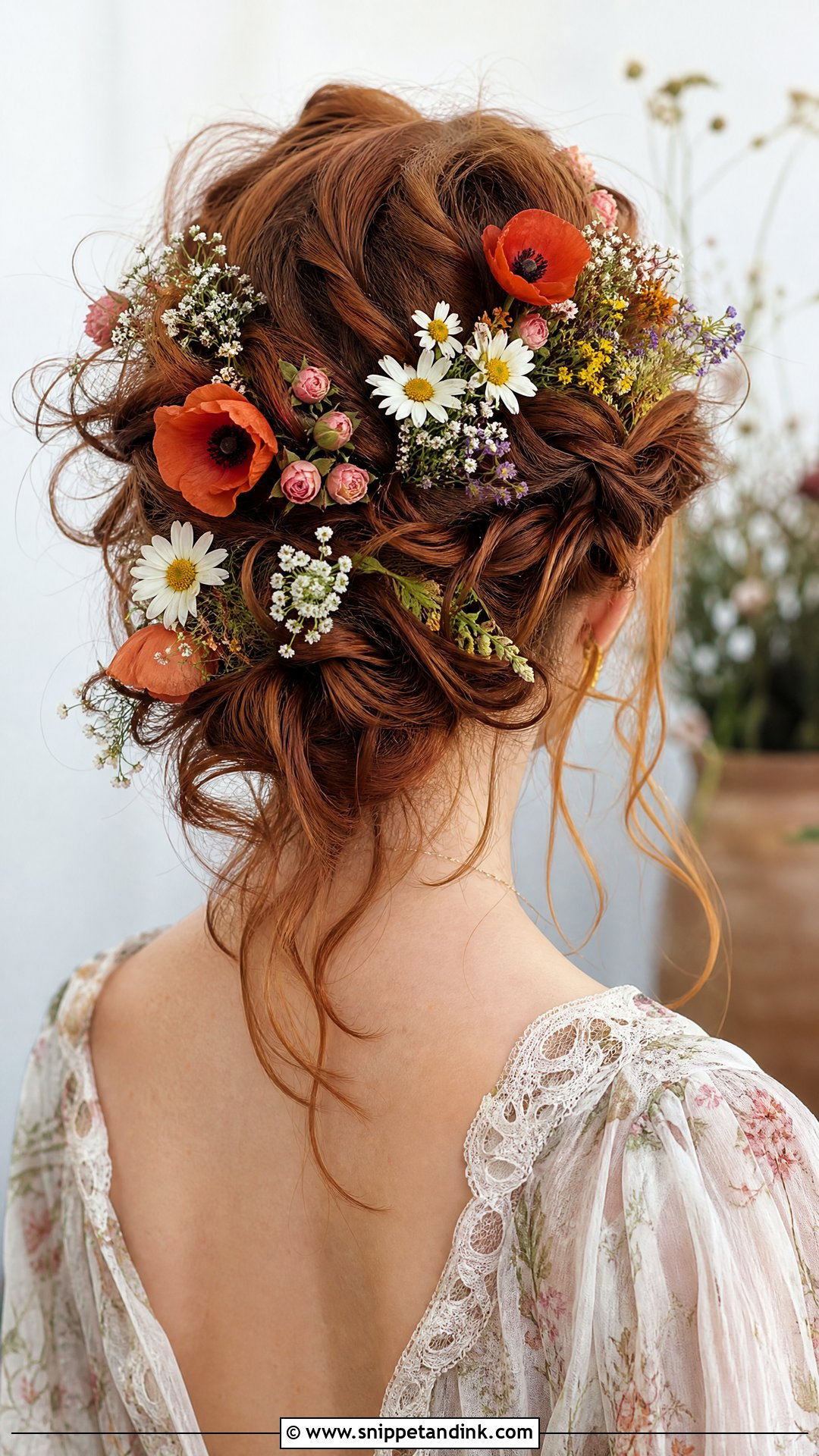 Boho Updo With Mixed Wildflowers - Snippet and Ink - 20 Floral Updo Ideas