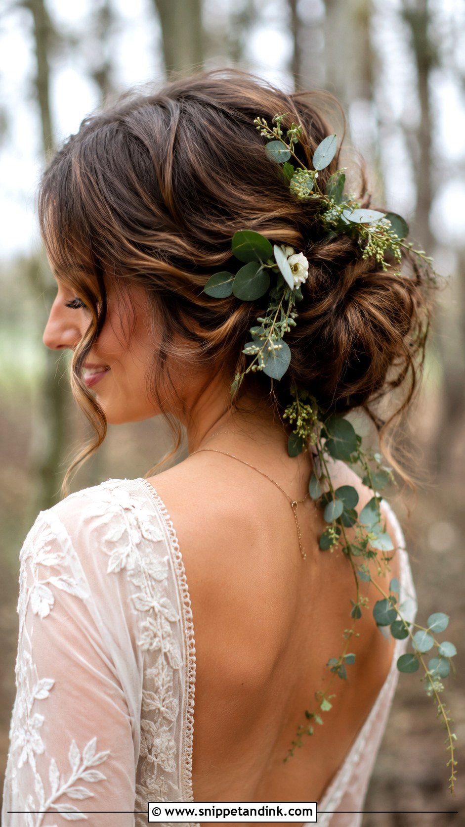 Boho Updo With Trailing Greenery - Snippet and Ink - 25 Bridal Hair Flowers