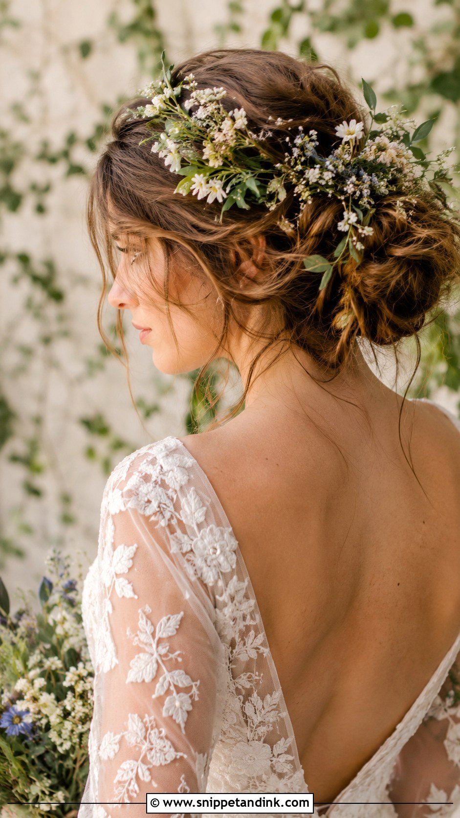 Boho Updo With Wildflowers - Snippet and Ink - 25 Fairy Wedding Hair Ideas