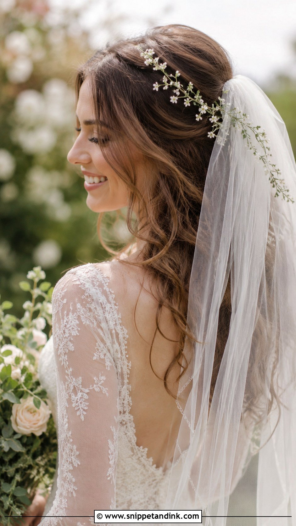 Boho Veil With Loose Hair Wedding Style - Snippet and Ink - 25 Bohemian Wedding Hair Ideas