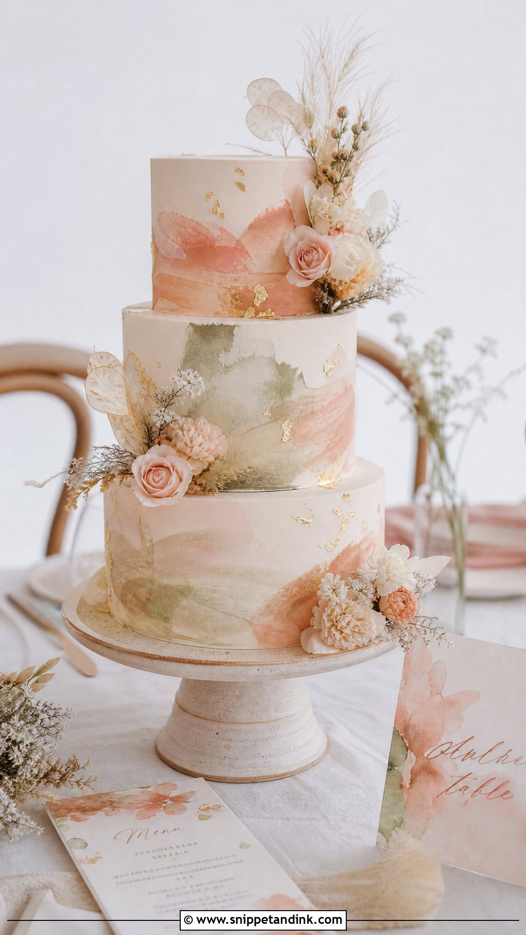 Boho Watercolor Wedding Cake - Snippet and Ink - 25 Boho Cake Design Ideas for Wedding