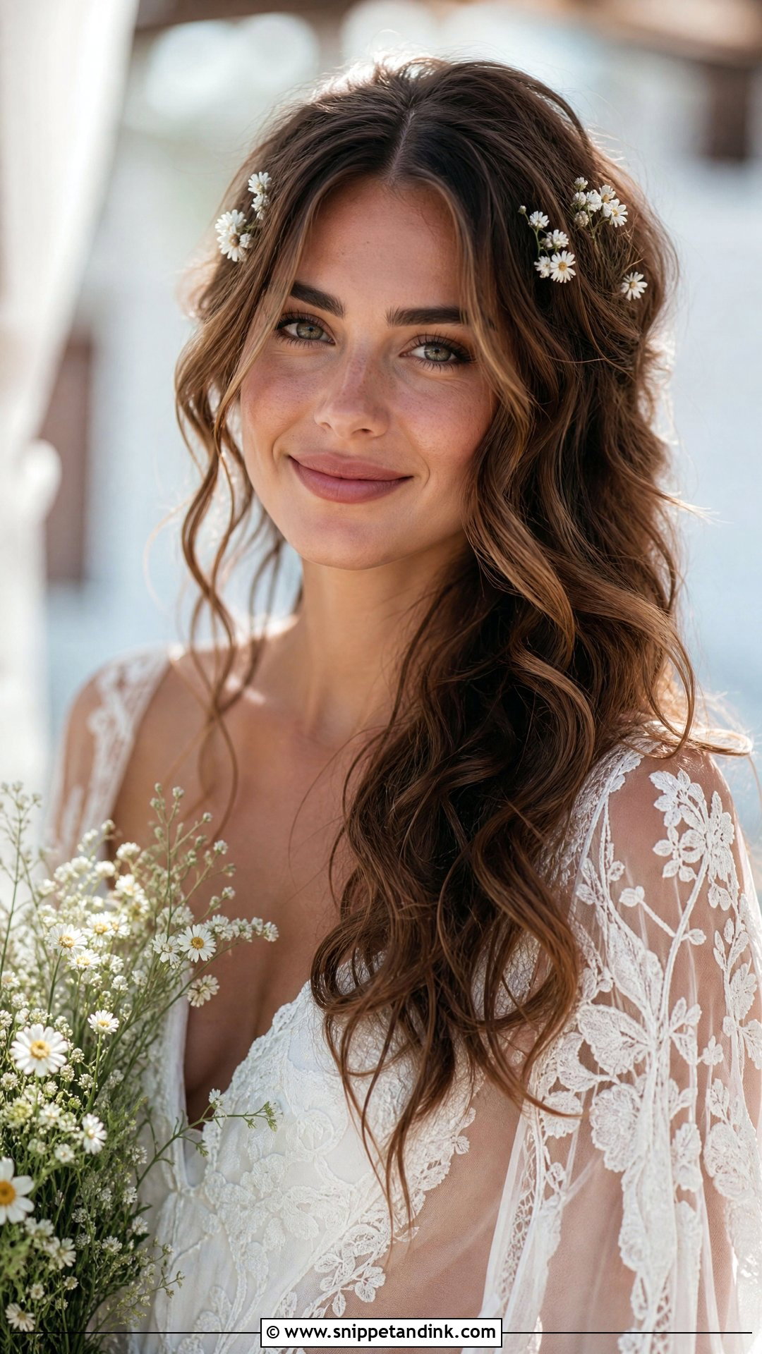 Boho Waves Wedding Hairstyle for Brown Hair - Snippet and Ink - 20 Wedding Hairstyles Brown Hair